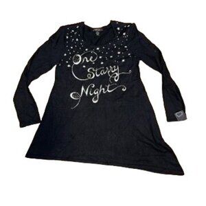 Macy's Style & Co PM Black One Starry Night Asymmetrical Hem Sweater Petite Med